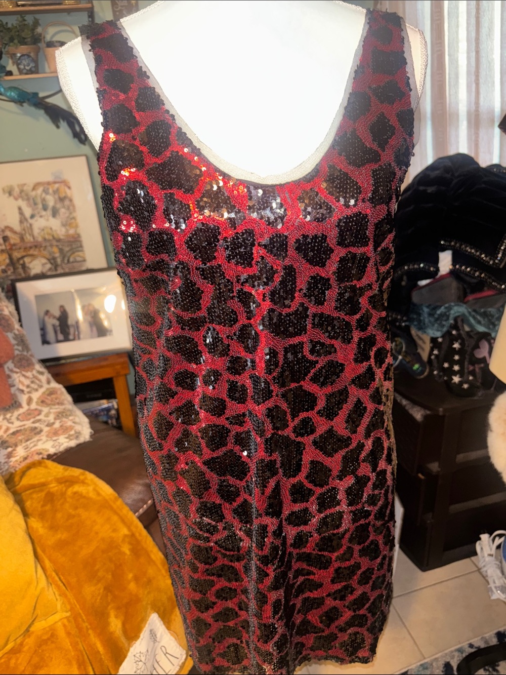 Zara Red & Black Sequin Leopard Slip Dress